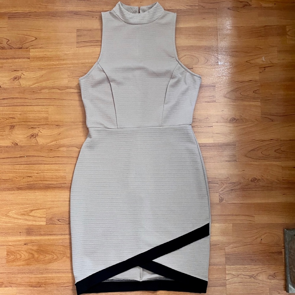 Beige Ribbed Bodycon Dress